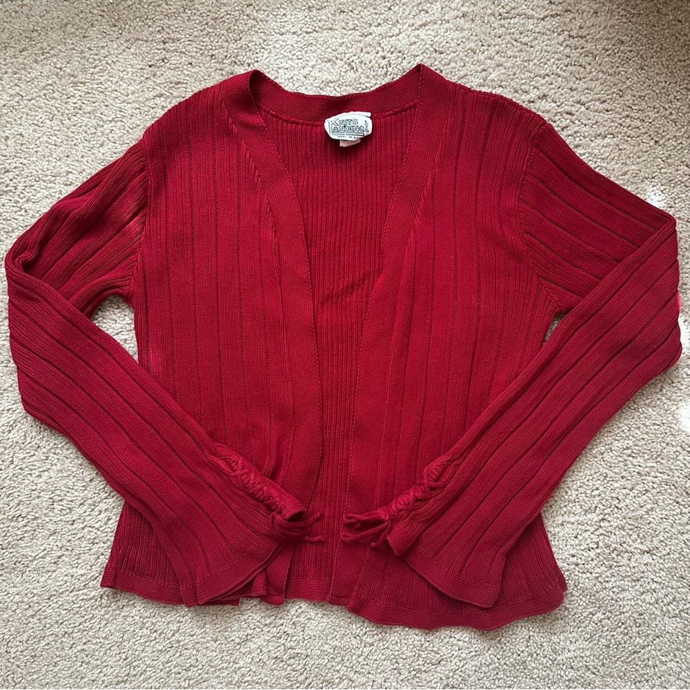 Vintage Cherry Red Cardigan - 100% Cotton